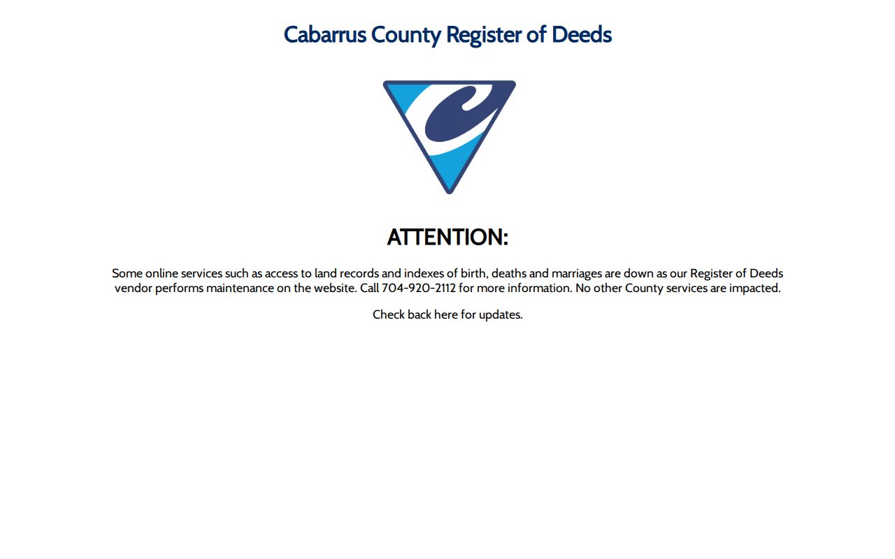 Concord people search Register of Deeds maintenance notice
