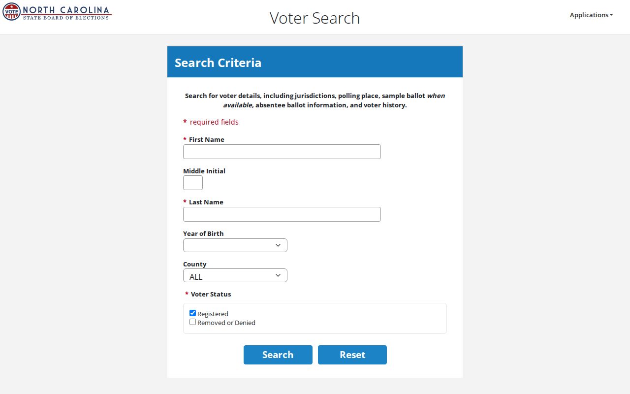 Concord people search voter name status and county fields