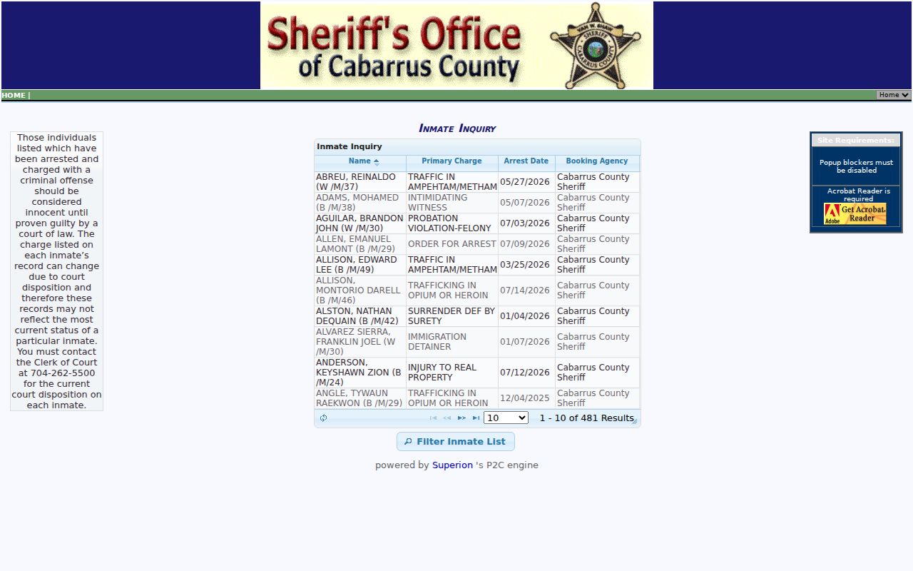 Concord public records current inmate name search